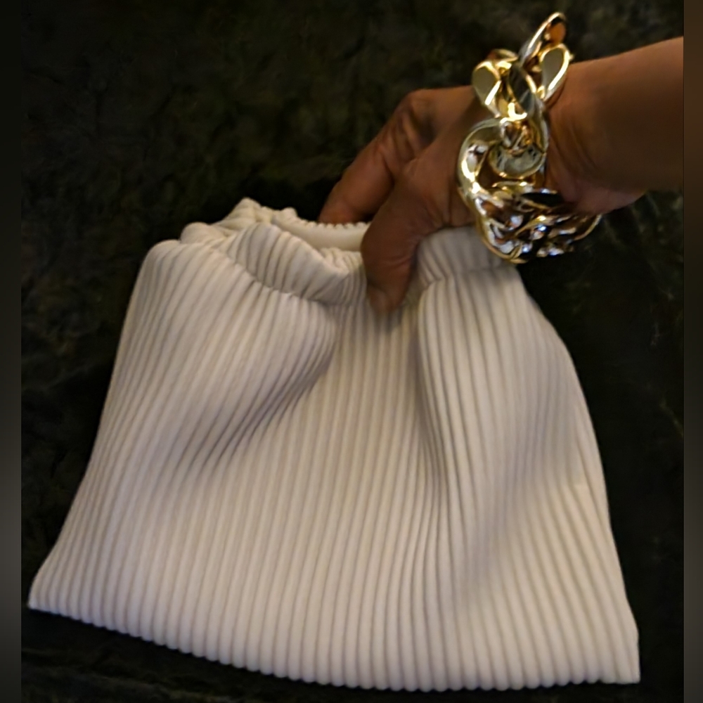 Beige faux leather jewelry handbag